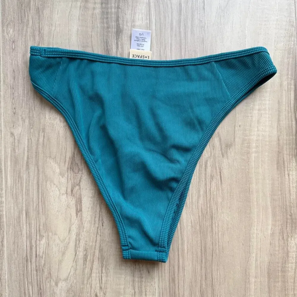 L*SPACE Ribbed Bikini Bottom Teal Women’s Large Classic Swim Bottom